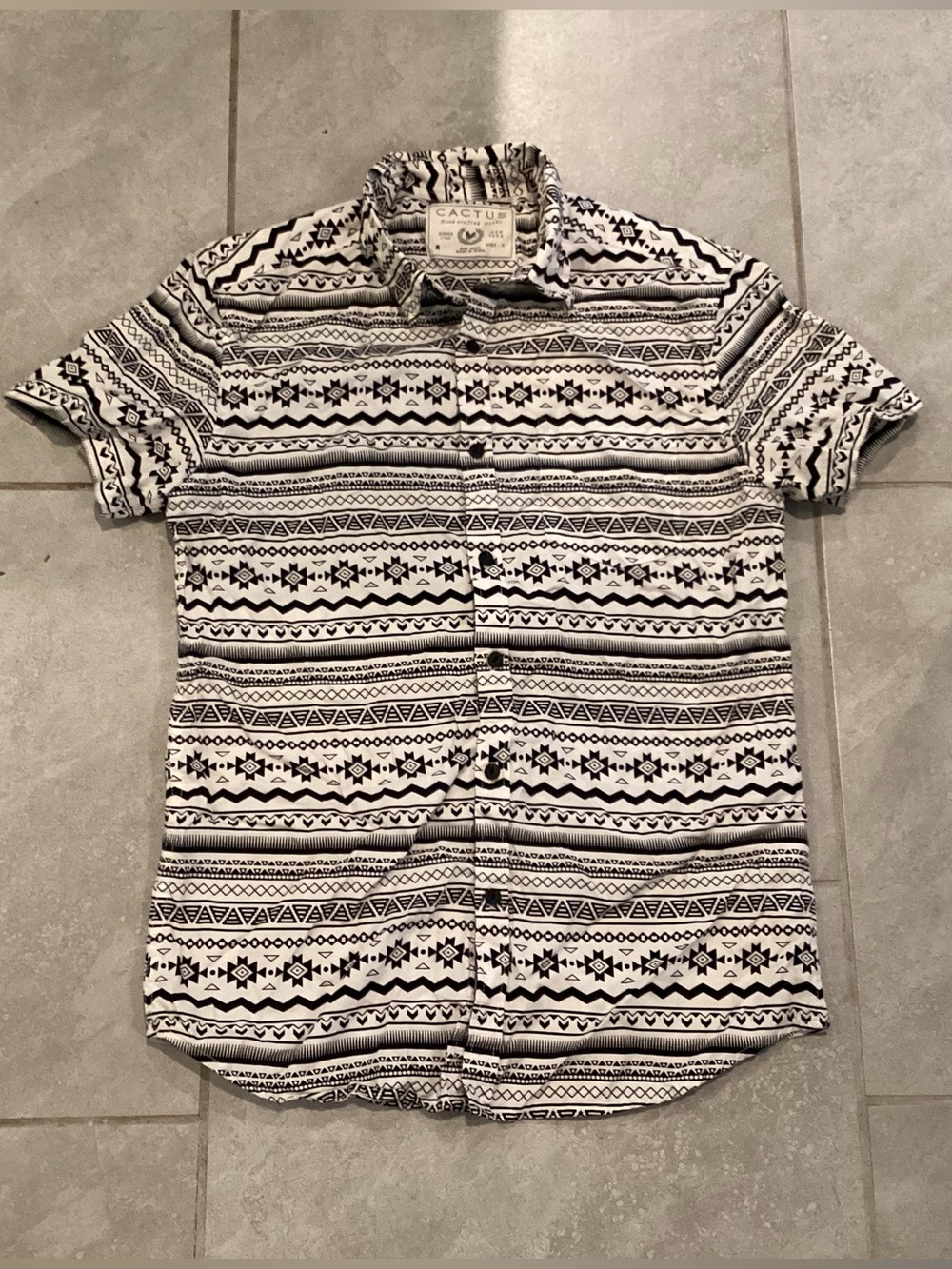 Cactus Black & White Short-Sleeve Button-Up Shirt
